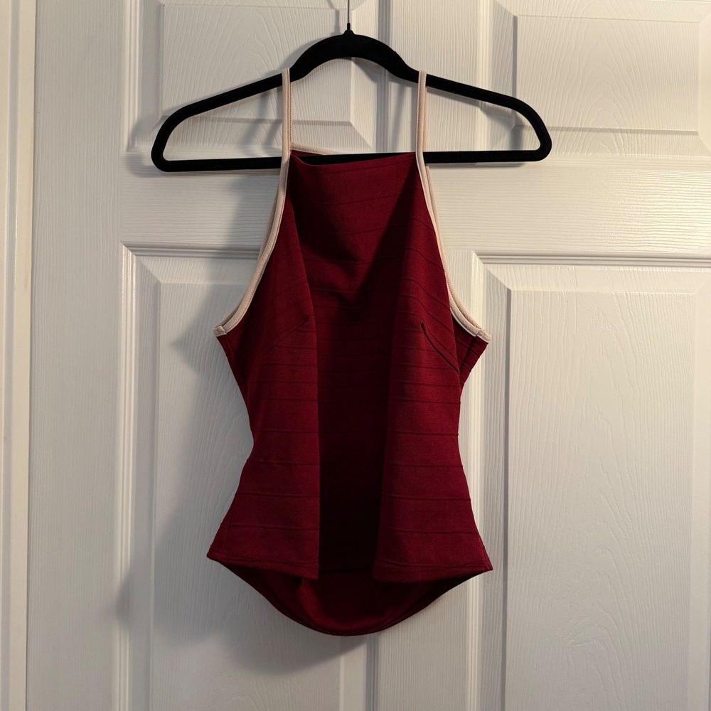 Sleeveless Ribbed Halter Tank Top - Burgundy